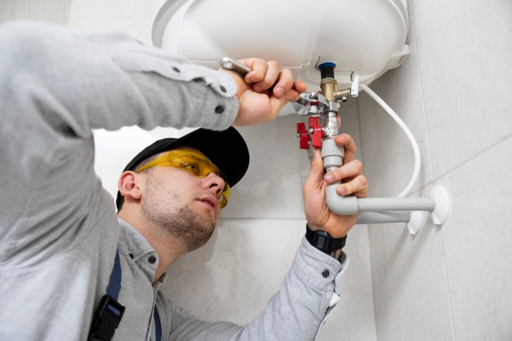 A plumber using the plumbing tools doing the Drain Cleaning of the sink.